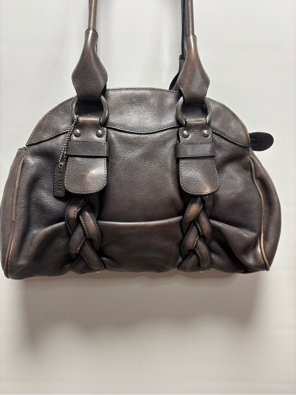 Danier Dark Brown Braided-Accent Shoulder Satchel - Picture 3 of 11